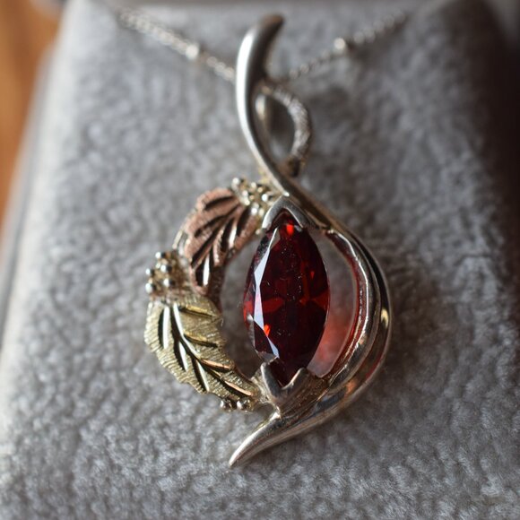 2 Sterling Garnet 12k. Black Hills Gold Necklace Ring Set January Birth Stone - Picture 12 of 14